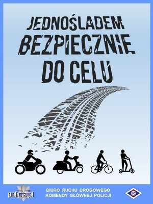 ślad opony i napis "jednośladem bezpiecznie do celu"
