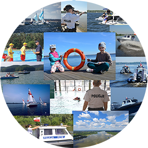 kompilacja obrazków z dziećmi i policjantami nad wodą