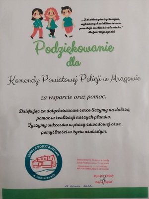 Podziękowanie ze Szkoły Podstawowej w Choszczewie
