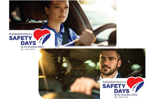 w górnej części na zdjęciu widać kobietę siedzącą za kierownicą z lewej strony napis Roadpol Safety Days w dolnej części jest zdjęcie mężczyzny siedzącego za kierownicą samochodu i napis z prawej strony Roadpol Safety Days