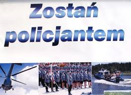 u góry napis zostań policjantem na dole zdjęcie helikoptera, umundurowanych policjantów