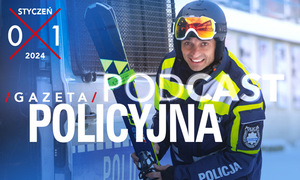okładka gazety policyjnej na której widać policjanta z nartami