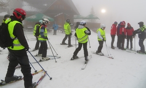 osoby zjeżdżające na nartach