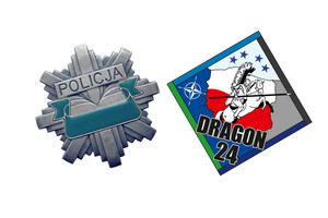 z prawej strony logo ćwiczeń DRAGON-24 z lewej strony logo gwiazdy policyjnej