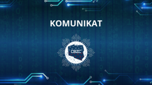 Niebieskie tło, mapa Polski i napis u góry koloru białego "KOMUNIKAT"