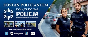 plakat na którym jest policjantka i policjant, który zachęca do wstąpienia do Policji