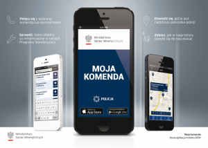 trzy telefony komórkowe na których widać aplikację moja komenda