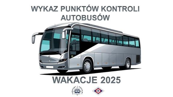 obrazek autobusu i napis Wykaz punktów kontroli autobusów Wakacje 2025