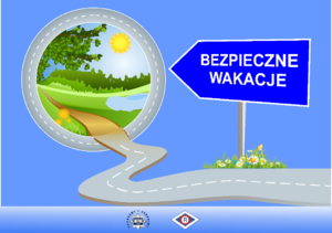 obrazek krajobrazu letniego i drogowskaz z napisem bezpieczne wakacje