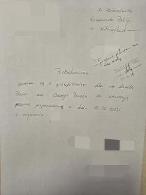 treść podziękowań dla policjantów za wzorowo przeprowadzoną interwencję