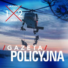 okładka gazety policyjnej z policyjnym helikopterem