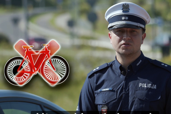 Zdjęcie przedstawia policjanta ruchu drogowego.