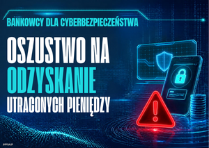 Zdjęcie przedstawia plakat z napisem : OSZUSTWA NA ODZYSKANIE UTRACONYCH PIENIĘDZY.
