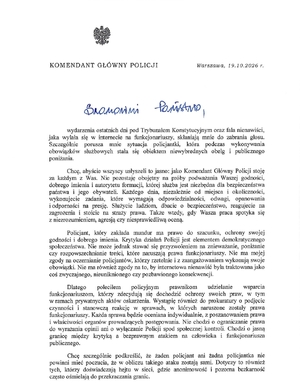 Zdjęcie przedstawia list Komendanta Głównego Policji gen. insp. Marka Boroń skierowany do policjantek i policjantów.